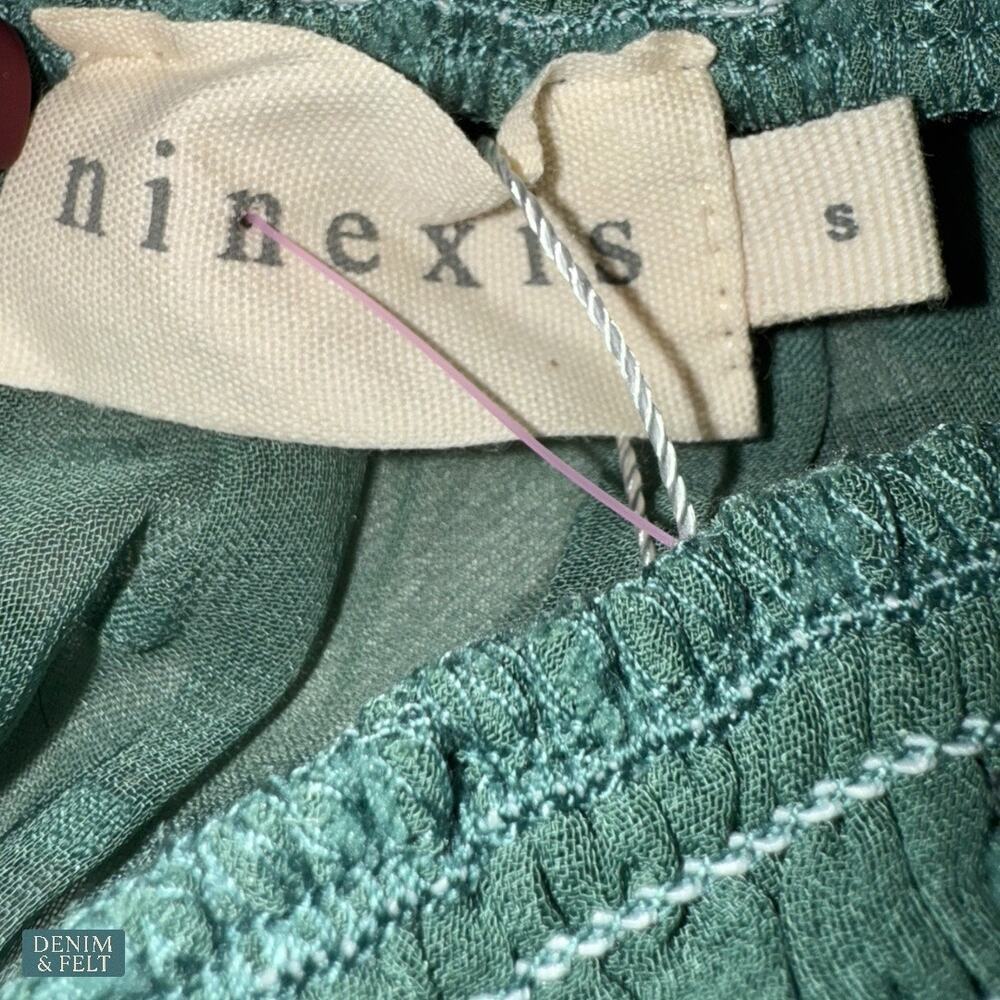 NEW Ninexis Sage Green Swiss Dot Off Shoulder Smocked Sleeve Summer Top Small - Picture 12 of 15